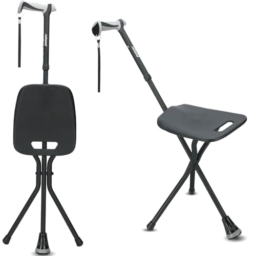 REHAND Walking Cane with Seat,Lightweight Foldable, Adjustable, Collapsible Cane with Stool for Seniors & Adults, Heavy Duty All Terrain Tip, Portable Walking Stick Chair for Men & Women