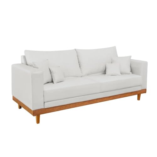Sofá Living 3 Lugares Linho Reforçado + Almofadas Recepção Sala - Balaqui Decor Cor:bege