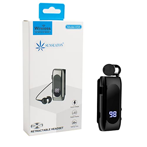 SUNSEATON Retractable Wired Business Bluetooth Headset, Wireless Headset with Microphone, Bluetooth V5.2, Handsfree, Compatible for Universal Smartphone (Black)