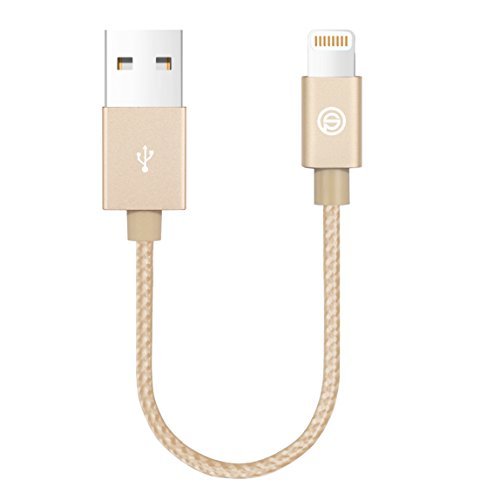 OPSO iPhone Charger - [Apple MFi Certified] Nylon Braided Lightning Cable for iPhone 7 Plus 6S Plus 6 Plus SE 5S 5C 5, iPad 2 3 4 Mini, iPad Pro Air 2, iPod - 0.15m Gold