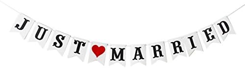 OWEV Just Married Banner Bunting Wedding Decorations for Reception,Bridal Shower and Photo Booth Props (L)