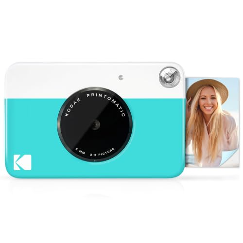 KODAK Printomatic Appareil photo numérique à impression instantanée couleur – Photos de haute qualité sur papier autocollant Zink 2 x 3" – 5 MP, portable, cadeau créatif pour anniversaire, Noël – Bleu