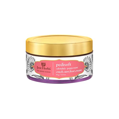 Just Herbs Organic Pedisoft Crack Cure Moisturising Foot Cream with Calendula, Peppermint & Nutmeg - Paraben Free, 50 g