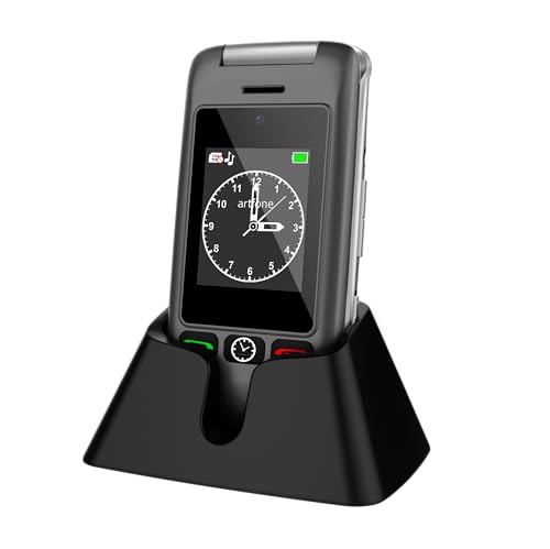 artfone G6 Black - 4G LTE Flip Phone Unlcoked丨Cell Phone for Seniors丨2.4" Dual-LCD丨SOS Button丨Loud Speaker丨Camera丨Charging Dock丨Talking Clock丨Speed Dial丨 Hands-free丨Dumb Phone丨Caller-ID丨Large Fonts