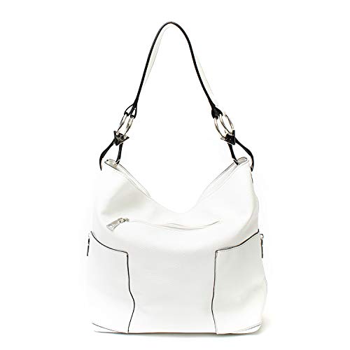 Americana Bucket Style Hobo Shoulder Bag with Big Snap Hook Hardware and Side Zipper Pocket