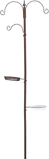 DIVCHI Bird Feeder Station with 2 Dishes, Metal Stand, Hanging Pole view 4