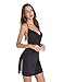 Lomantise Women's Deep V Plunge Neck Halter Club Dress with High Slit Party Lingerie Dress Backless Sleeveless A - Black