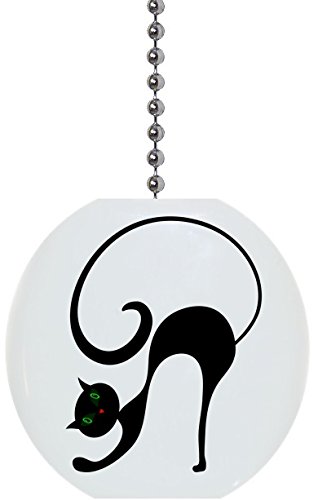 Black Cat Stretching Solid Ceramic Fan Pull