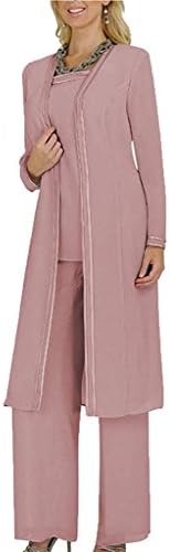 Ysmo Women's Chiffon Long Sleeves Mother Of The Bride Pant Suits Plus Size 3 Pieces