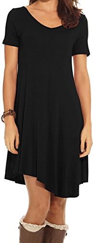 CakCton Women's Casual Black Dress Flowy Swing Tunic Loose-fit Short Sleeve T-Shirt Dress