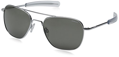 Randolph Aviator Square Sunglasses, 55, Matte Chrome, Bayonet, AGX Lenses