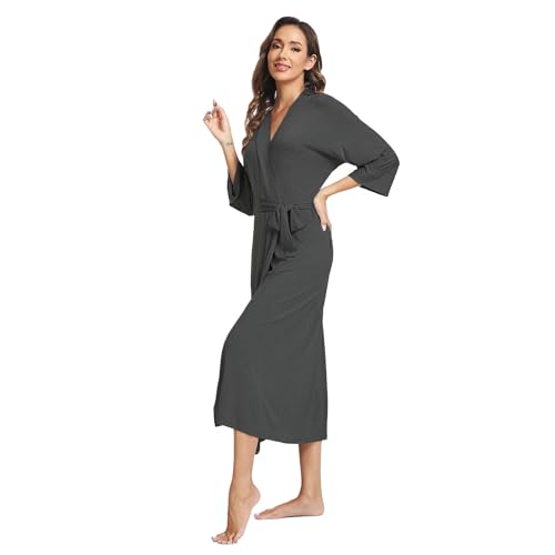 NORTH BUND WOMEN ROBES SOFT LONG KIMONO BATHROBES LIGHTWEIGHT LOUNGEWEAR CASUAL SLEEPWEAR NIGHTGOWN GREY S