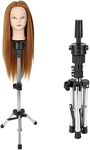 Adjustable Hairdressing Training Head Holder Stand for Mannequin Wig Display Foldable Hair Clamp Model Silver 14.9-23.1in