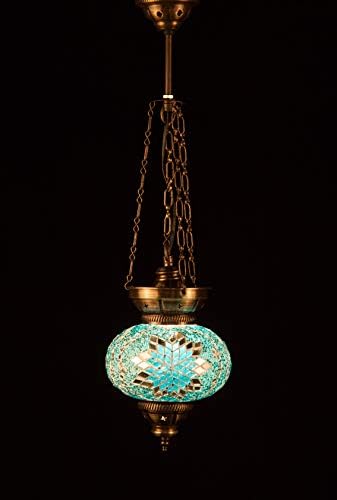 Handmade Turkish Lamp Moroccan Ottoman Style Mosaic Oval Large Mosaic Hanging Lamp Triple Chain Lights Home Bedroom Restaurant Cafe Decoration Light Turquoise Typhoon