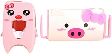 Toothbrush Holder Toothpaste Dispenser Children Bathroom Set 2 Pieces Patterned Unisex Pink