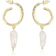 ASH'S CHOICE Large Baroque Freshwater Cultured Pearl Drop Dangle Earrings Fashion Jewelry for Women Girls 14k Gold Plated