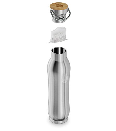pH ACTIVE Insulated Water Bottle - Filtered Alkaline Water Bottle - Stainless Steel Water Bottle - Includes Alkaline Water Filter, Plus Bonus Sports Gym Lid - Double Walled Metal - NEW 2019 Model, 22o