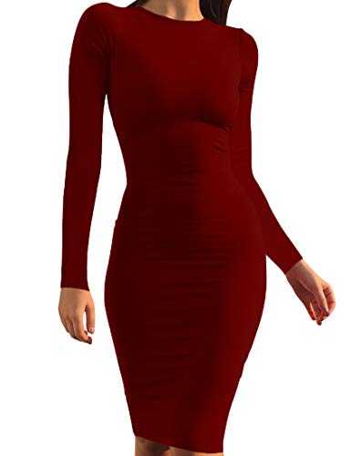 MokoruWomen's Casual Basic Pencil Dress Sexy Long Sleeve Bodycon Midi Club Dress