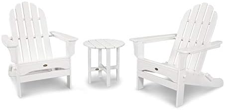 Amazon Com Trex Outdoor Furniture By Polywood Cape Cod Folding Adirondack Set With Side Table Classic White Outdoor And Patio Furniture Garden Outdoor