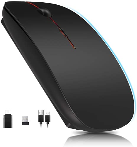 YOMYM Mouse Ratón óptico Inalámbrico Recargable 2.4 G, Silencioso Click con Receptor USB y Tipo-c Adaptador 3 Ajustable dpi Ratón para Computadora, Ideal para Ordenadores portátiles, PCs, Negro