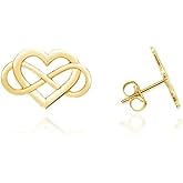 Womens Yellow Solid Gold Infinity Heart Stud Earrings 0.32 inch Height x 0.50 inch Width