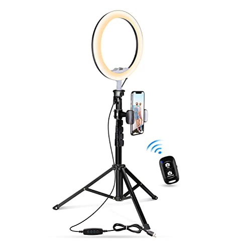 10" Selfie Ring Light with Tripod Stand & Cell Phone Holder for Live Stream/Makeup, UBeesize Mini Led Camera Ringlight for YouTube Video/Photography Compatible with All Phones (Black)