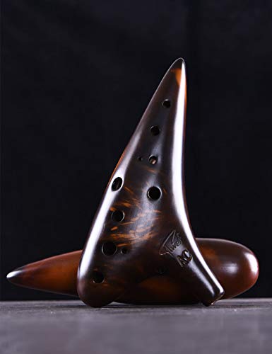 ”Joy of Wood Thrush” 12 Hole Alto C Ceramic Strawfire Ocarina in Exquisite Craft (Smoked Amber) - Thumbnail 6