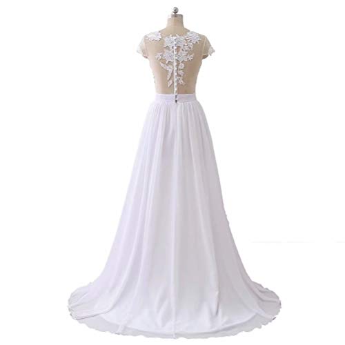 Chady Chiffon beach wedding dress 2016 lace back long tail wedding gowns bride dresses for weddings(White 14)