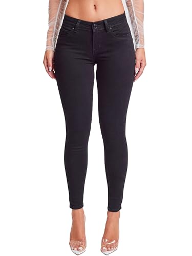 YMI Women's Juniors Mid-Rise Wannabettabutt Skinny Jeans, Black, 11