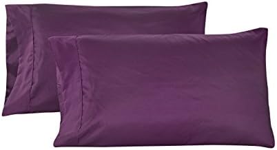 4 Piece Deluxe 2500 Series Soft Wrinkle, Fade and Stain Resistant Duvet Cover, Bed Ruffle,Pillow Case Queen King (Queen, Purple Pillow Case)