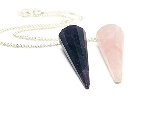 Amethyst and pink rose quartz pendulum reiki healing pe…