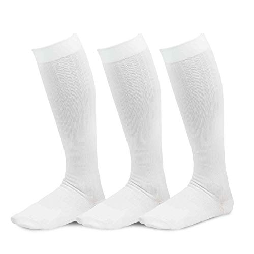 TeeHee Viscose from Bamboo Compression Knee High Socks with Rib 3-Pack (Medium (9-11), White)