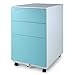 Aurora Mobile File Cabinet 3-Drawer Metal with Lock Key Sliding Drawer, White/Aqua Blue, Fully Assembled, Ready to Use