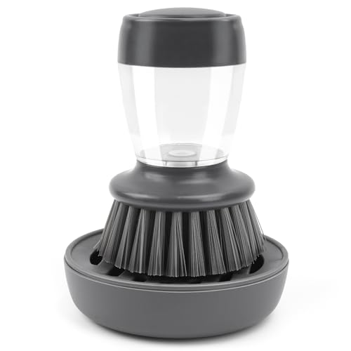 Kitchen Brush with Holder and Soap Dispensing Palm Brush Storage Set for Kitchen Cleaning Dishes Pots Pans Sink Cleaning Dish Scrubber