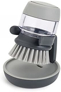 KARSDA Soap Dispensing Palm Brush Powerful Nylon Bristles Automatic Liquid Cleaning Brush 133×92×92mm for Dish, Bowl, Sink, Pot and Pan in Kitchen (Gray)
