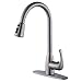 VALISY Lead-Free Modern Stainless Steel Satin Nickel Pull Down Kitchen Sink Faucet, Single Handle 1 or 3 Hole High Arc Kitchen Faucets with Pulldown Sprayer & Deck Plate