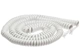 ECore Cables White Coiled Telephone Handset Cord - 25 Foot Long Length - 1.5 Inch Flat Leader