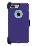 WallSkiN Turtle Series Cases for iPhone 7 Plus / iPhone 8 Plus (Only) Full Body Protection with Kickstand & Holster - Ambition (Purple/Beau Blue)