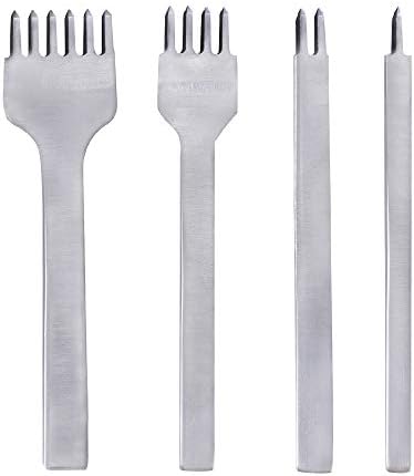MIUSIE Leather Punching Tool, 4 Pieces Leather Craft Steel 4mm 1/2/4/6 Prong,Convenient Hole Puncher for Leather Craft DIY/Leather Carving/Leather Working