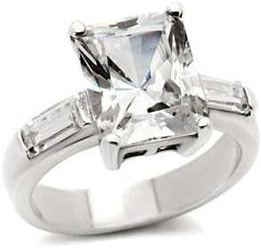 3 Carat Sterling Silver Clear Emerald Cut Cubic Zirconia Engagement, Wedding Ring, Size 5,6,7,8,9,10 (10)