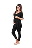 R&C Womens Draped Maternity Tunic Top - Made in USA, Black, Medium