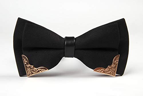 MENDENG Men's Gold Metal Burgundy Black PU Leather Satin Bow Ties Formal Bowtie - Thumbnail 5