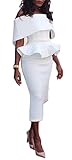 Blansdi Women Off Shoulder Ruffle Plain Bodycon Party Pencil Peplum Dress