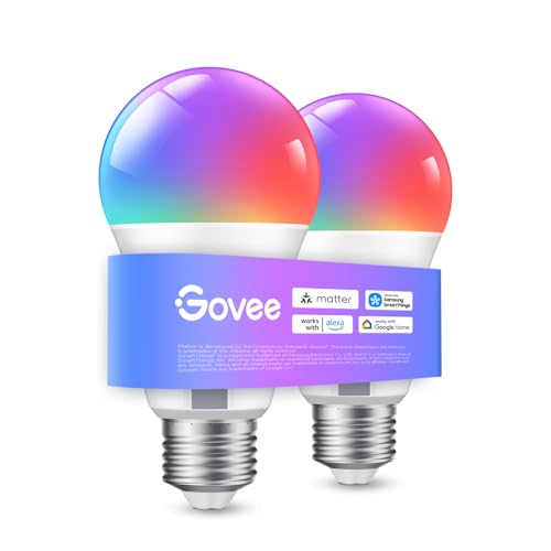 Govee E27 WiFi and Bluetooth Smart Bulb, Compatible with SmartThings, Matter, Alexa and Google Assistant, 800LM Music Sync, 16 Million Colors DIY RGBWW, Pack of 2