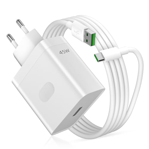 Charger for Realme 45W, Quick Charge for Super-Vooc USB Charger with USB C Cable 1M 6A for Realme P3 14T 14 Pro 13 12 C75 C85 Fast Charger for OPPO Reno13 A5 Pro A40 A6 for OnePlus