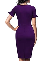 WOOSEA Elegante Cuello Redondo Volantes Mangas Cortas de Trabajo de Negocios de la Oficina de la Vaina Vestido