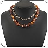 GYRMMUE Colorful Statement Gemstone Necklace for Women Chunky Layered Beaded Necklaces Vintage Bohemian Link Necklace Multilayer Statement Necklace Collar Costume Jewelry