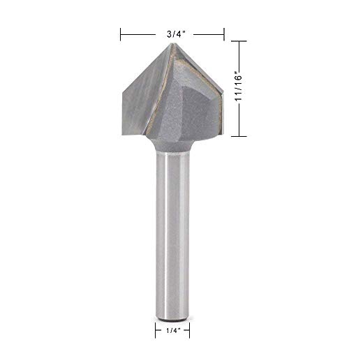 V Groove Router Bit JESTUOUS 90 Degree 1/4 Inch Shank Diameter 3/4 Cutting Diameter Double Flute Carbide Tipped Cutter - Thumbnail 5