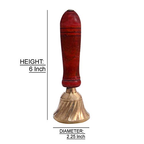 Hashcart Hindu Hand Held Bell - Brass & Wooden Puja Pooja Prayer Ghanti - Indian Hindu Festivals & Christmas (6 Inch) - Thumbnail 2