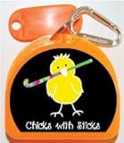 Zumoe Field Hockey Mouthguard Case, Mouth Guard Case, Retainer Case or Dental Case called Chick with Field Hockey Stick (Orange)